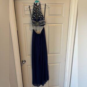 Navy blue 2 piece prom dress.
